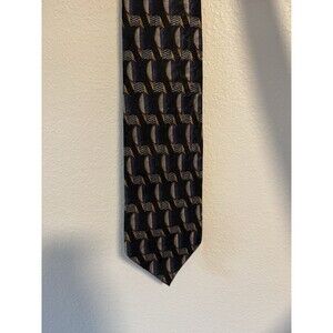 JZ Richards Black Navy Gold Geometric 100% Silk Tie Made in USA Style 2515-3
